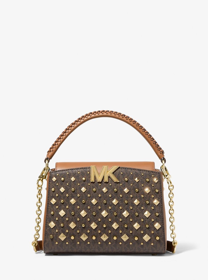Sac Crossbody Michael Kors Karlie Small Studded Logo Crossbody Bag Femme Brn/Acorn | 2130IGDHM