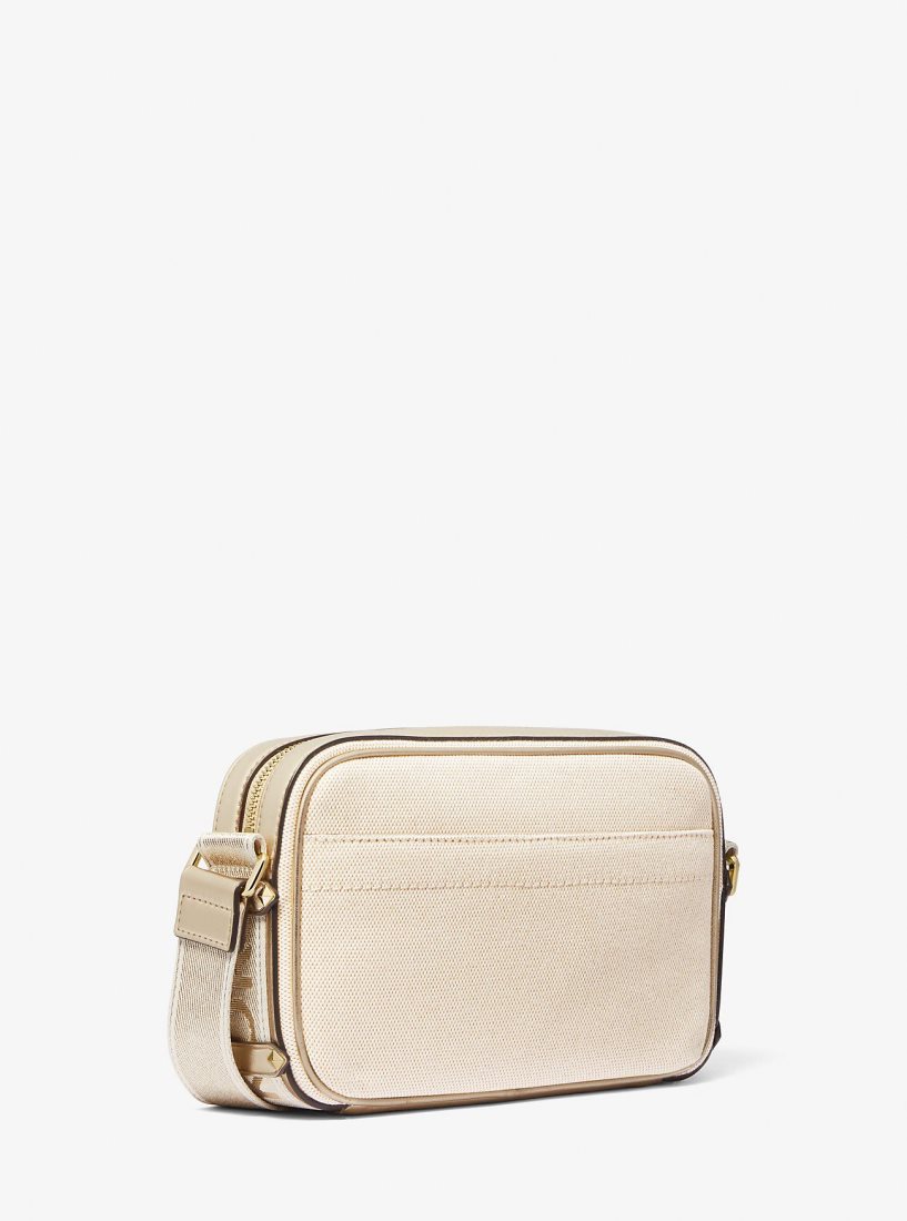 Sac Crossbody Michael Kors Maeve Large Canvas and Metallic Crossbody Bag Femme Doré Beige | 9518PKGLZ