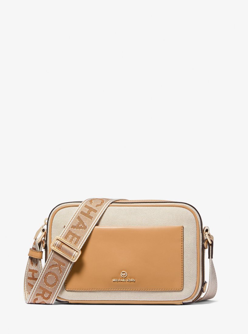 Sac Crossbody Michael Kors Maeve Large Canvas and Smooth Crossbody Bag Femme Pale Peanut | 4320VFHRP