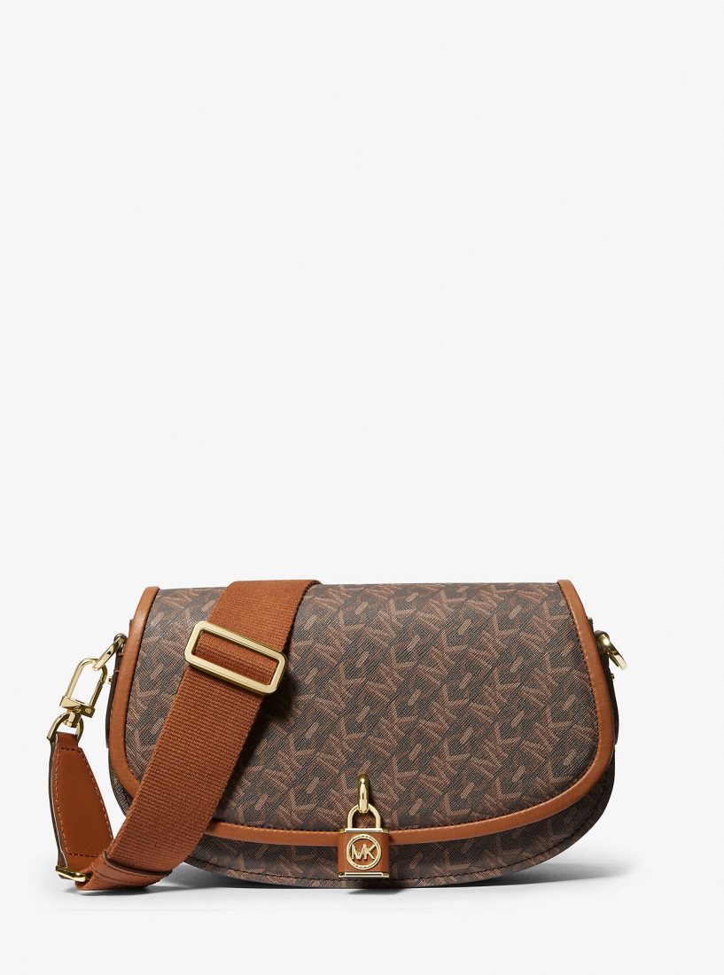 Sac Crossbody Michael Kors Mila Medium Empire Signature Logo Messenger Bag Femme Marron | 3874ZGDNL