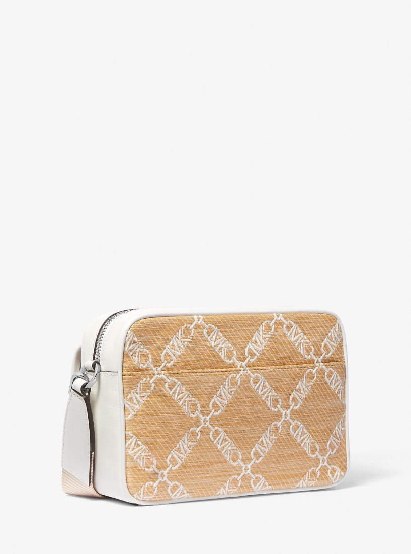 Sac Crossbody Michael Kors Parker Medium Empire Logo Jacquard Straw Crossbody Bag Femme Nat/Opticwht | 6548BCWYH