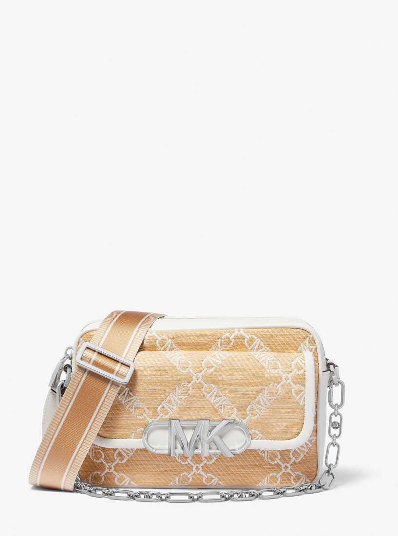 Sac Crossbody Michael Kors Parker Medium Empire Logo Jacquard Straw Crossbody Bag Femme Nat/Opticwht | 6548BCWYH