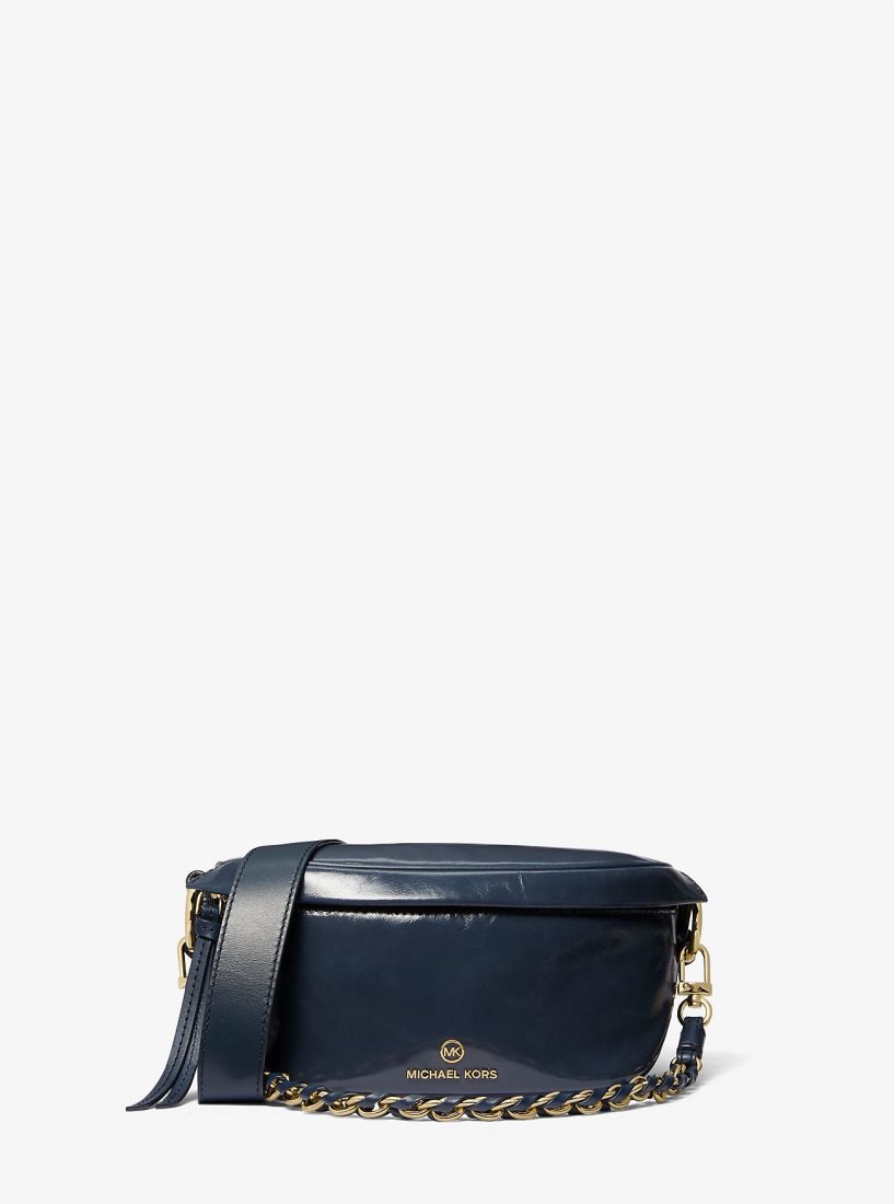 Sac Crossbody Michael Kors Slater Extra-Small Patent Leather Sling Pack Femme Bleu Marine | 9820ZAWQB