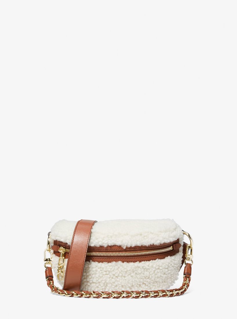 Sac Crossbody Michael Kors Slater Extra-Small Shearling Sling Pack Femme Beige | 3290QSJGT