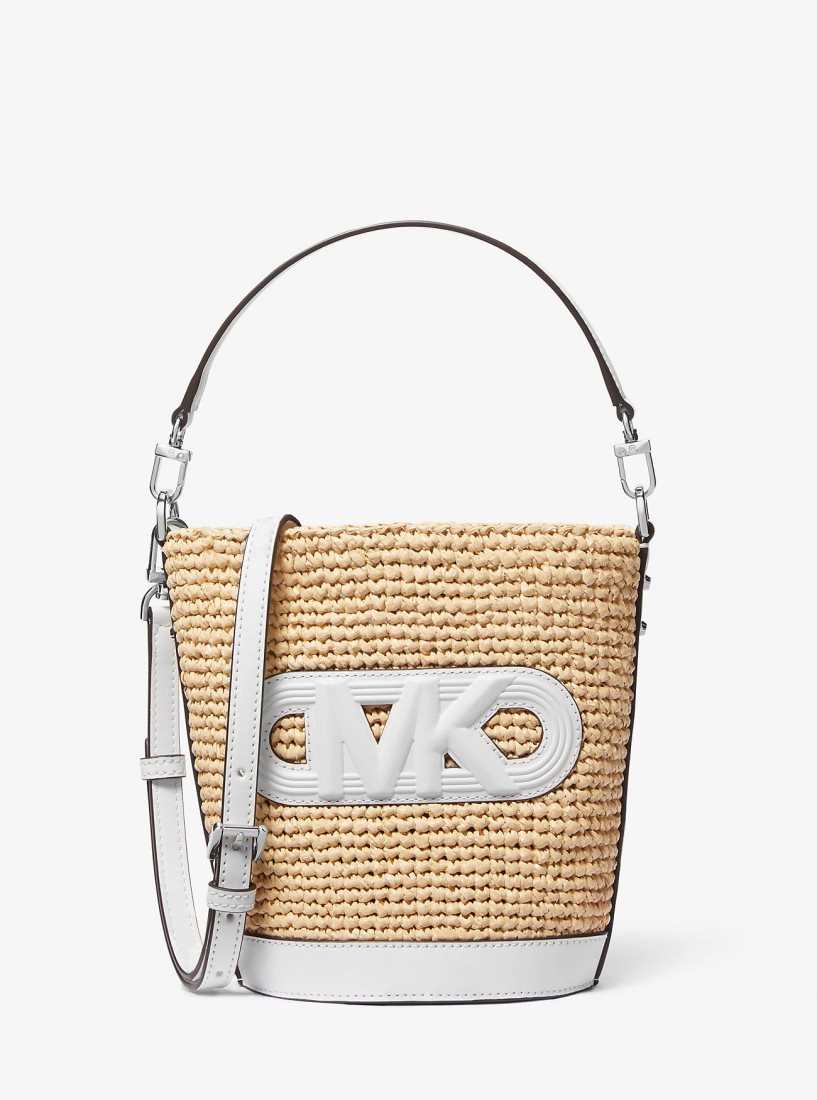 Sac Crossbody Michael Kors Townsend Small Straw Messenger Bag Femme Nat/Opticwht | 4825DMNOG