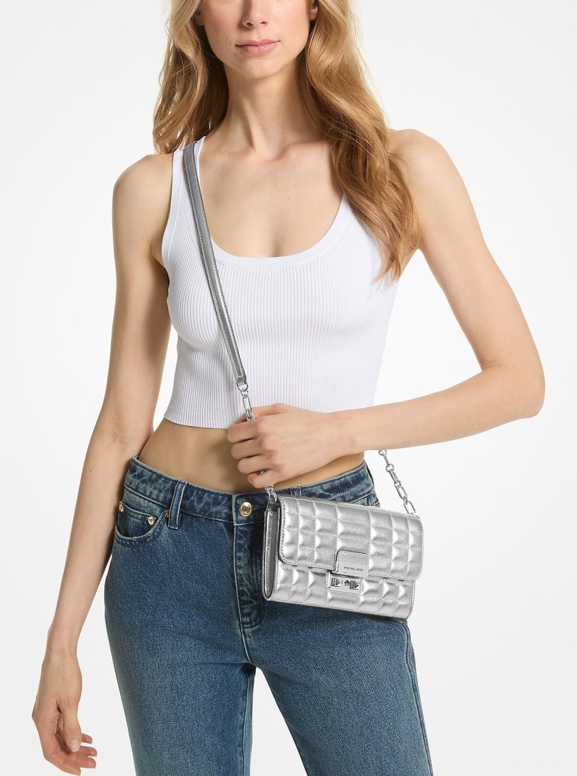 Sac Crossbody Michael Kors Tribeca Large Metallic Leather Convertible Crossbody Bag Femme Argent | 6409SWLTI