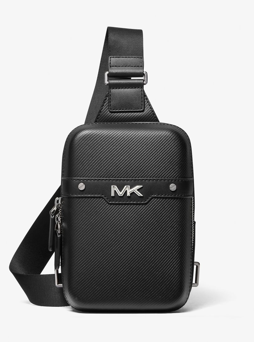 Sac Crossbody Michael Kors Varick Medium Textured Leather Sling Pack Homme Noir | 0514EZCXL