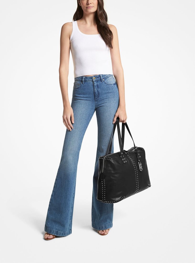 Sac Polochon Michael Kors Astor Extra-Large Studded Leather Weekender Bag Femme Noir | 8543ELHQB