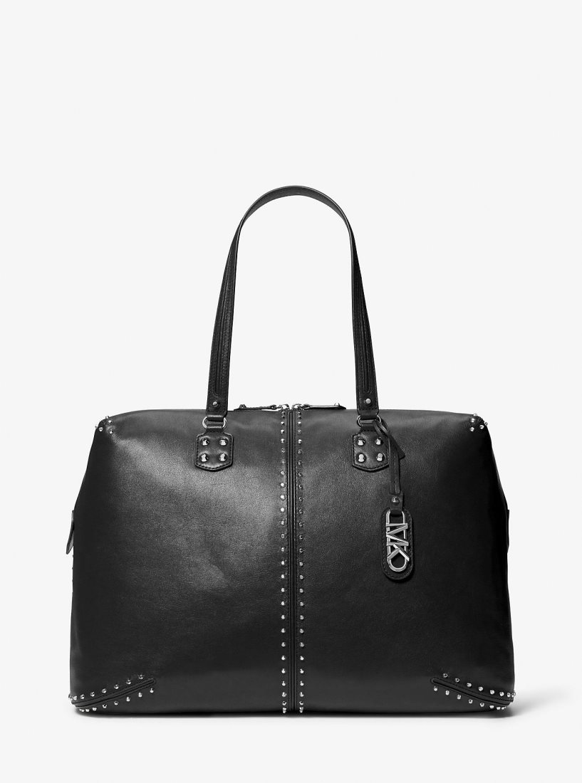 Sac Polochon Michael Kors Astor Extra-Large Studded Leather Weekender Bag Femme Noir | 8543ELHQB