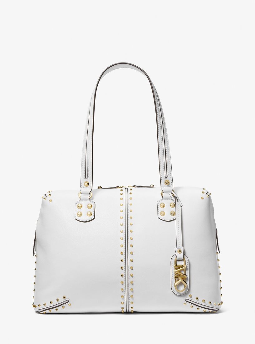 Sac Polochon Michael Kors Astor Large Studded Leather Tote Bag Femme Blanche | 0712QPUTW