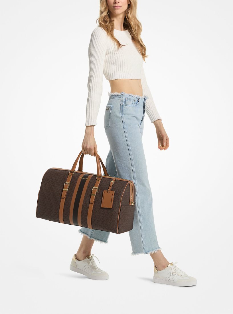 Sac Polochon Michael Kors Bedford Travel Extra-Large Logo Stripe Weekender Bag Femme Brn/Acorn | 3769IDUGE