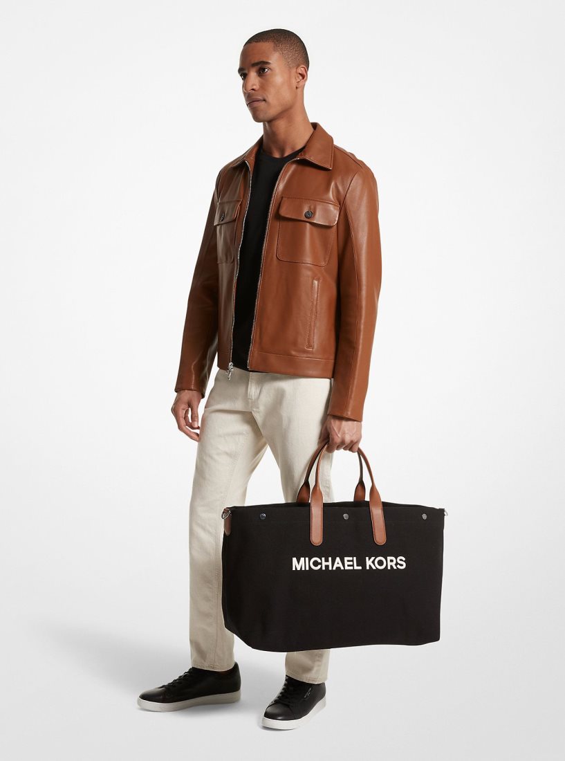 Sac Polochon Michael Kors Brooklyn Oversized Cotton Canvas Tote Bag Homme Noir | 2046MVDES