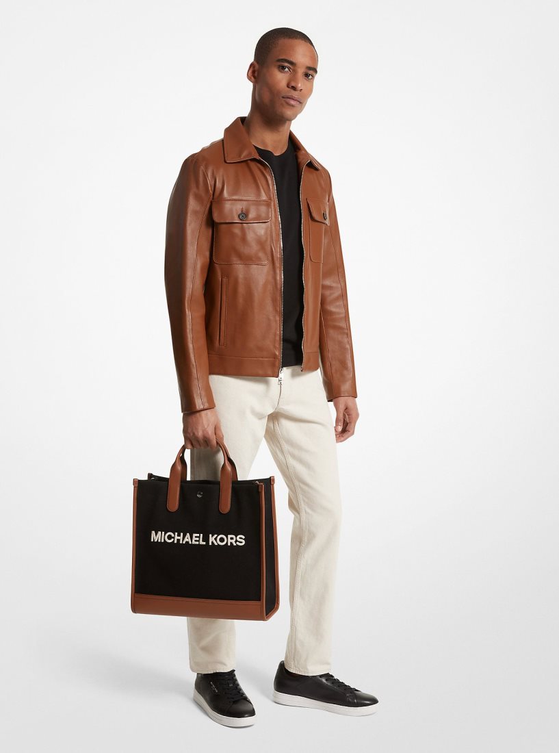 Sac Polochon Michael Kors Brooklyn Slim Cotton Canvas Tote Bag Homme Noir | 5934JKEHD