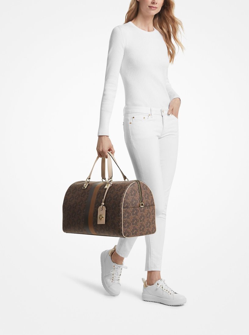 Sac Polochon Michael Kors Grayson Extra-Large Empire Signature Logo Stripe Weekender Bag Femme Marron | 6780IXBJT