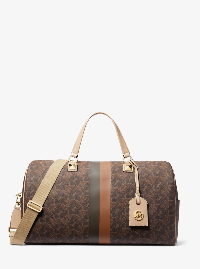 Sac Polochon Michael Kors Grayson Extra-Large Empire Signature Logo Stripe Weekender Bag Femme Marron | 6780IXBJT