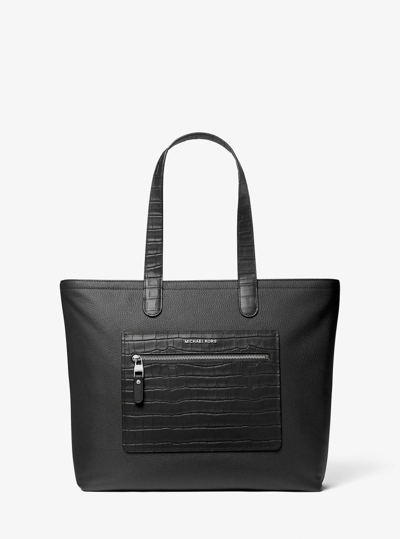 Sac Polochon Michael Kors Hudson Crocodile Embossed Leather Top-Zip Tote Bag Homme Noir | 0183EHOVA