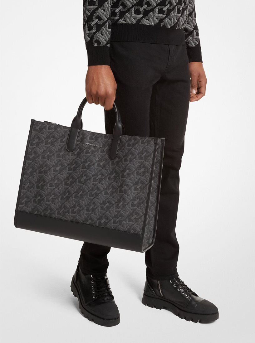 Sac Polochon Michael Kors Hudson Empire Signature Logo Tote Bag Homme Noir | 7241DJOHC