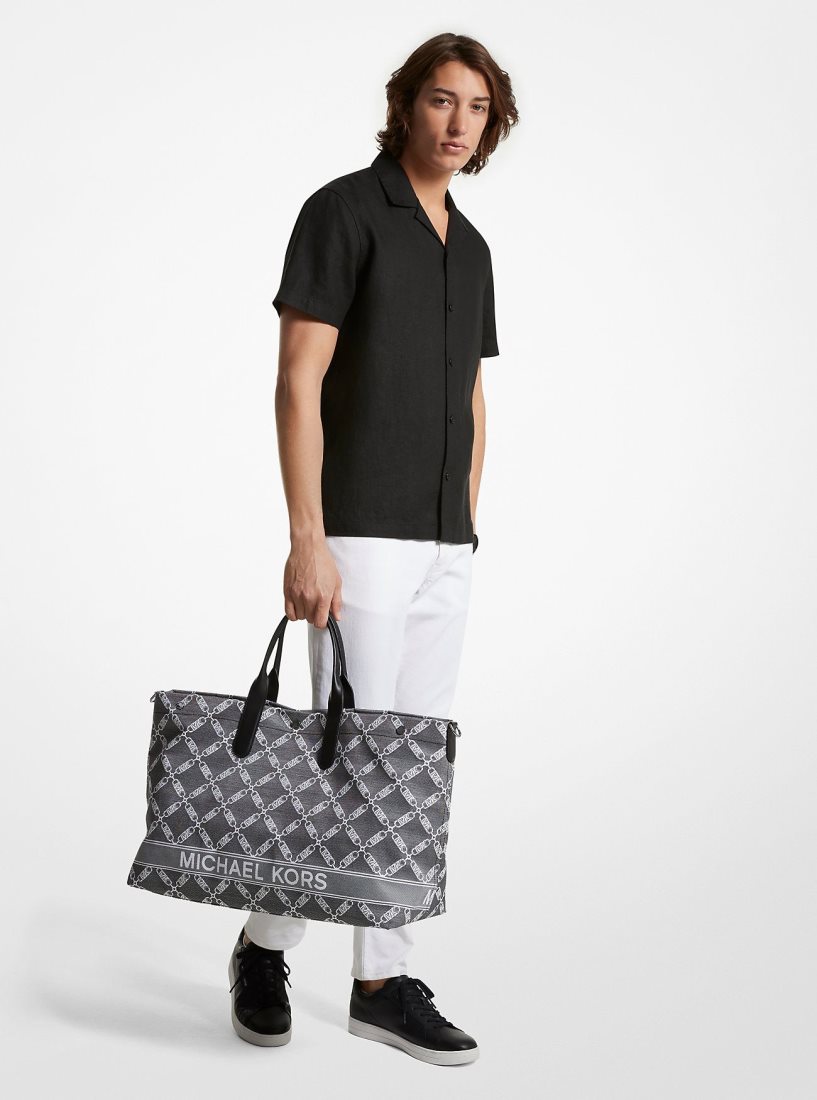 Sac Polochon Michael Kors Hudson Oversized Empire Logo Jacquard Tote Bag Homme Noir | 8541FBTLJ