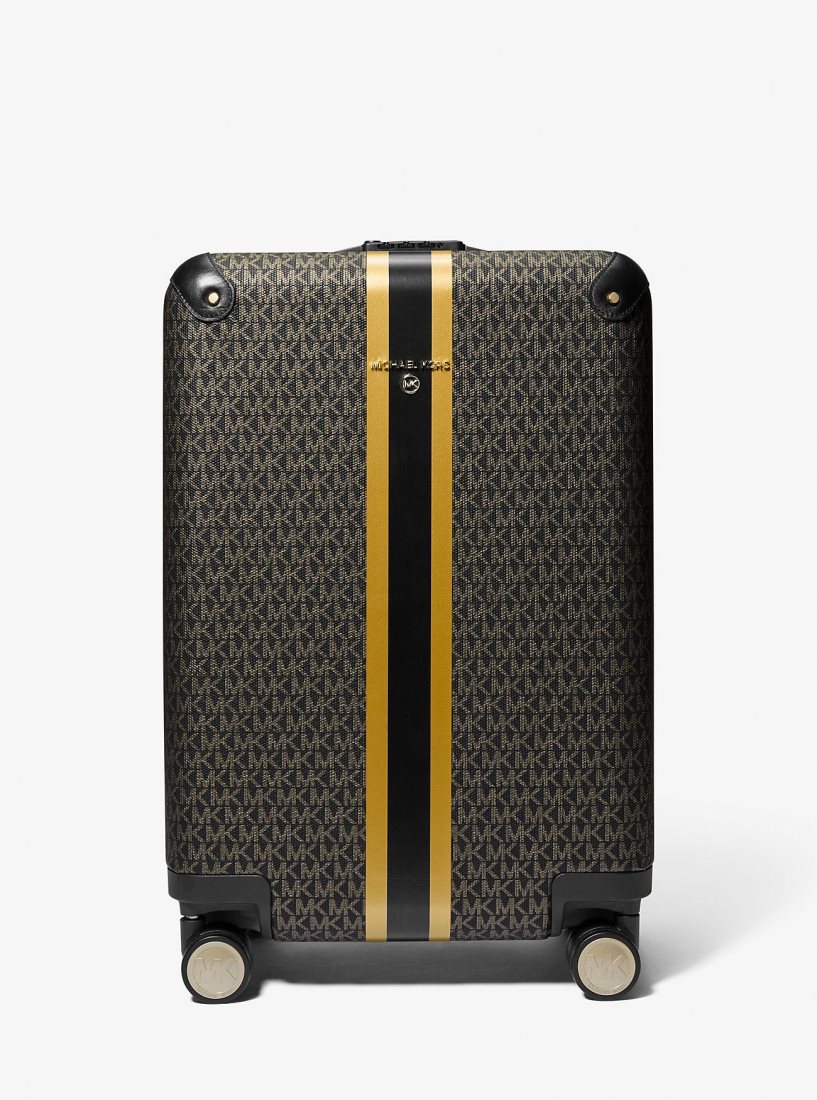 Sac Polochon Michael Kors Metallic Logo Stripe Suitcase Femme Noir Doré | 9452SGLMR