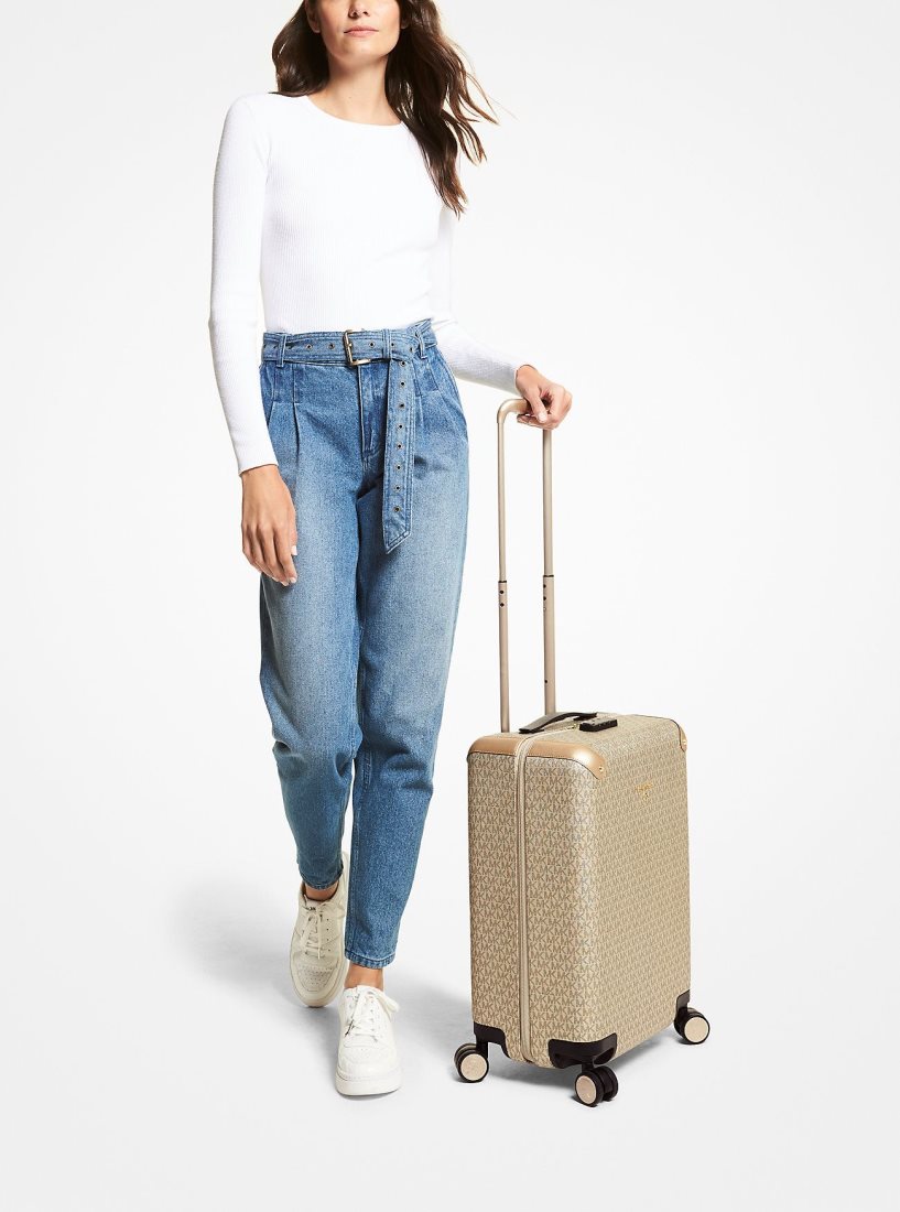 Sac Polochon Michael Kors Metallic Logo Suitcase Femme Doré | 3164KSPZE