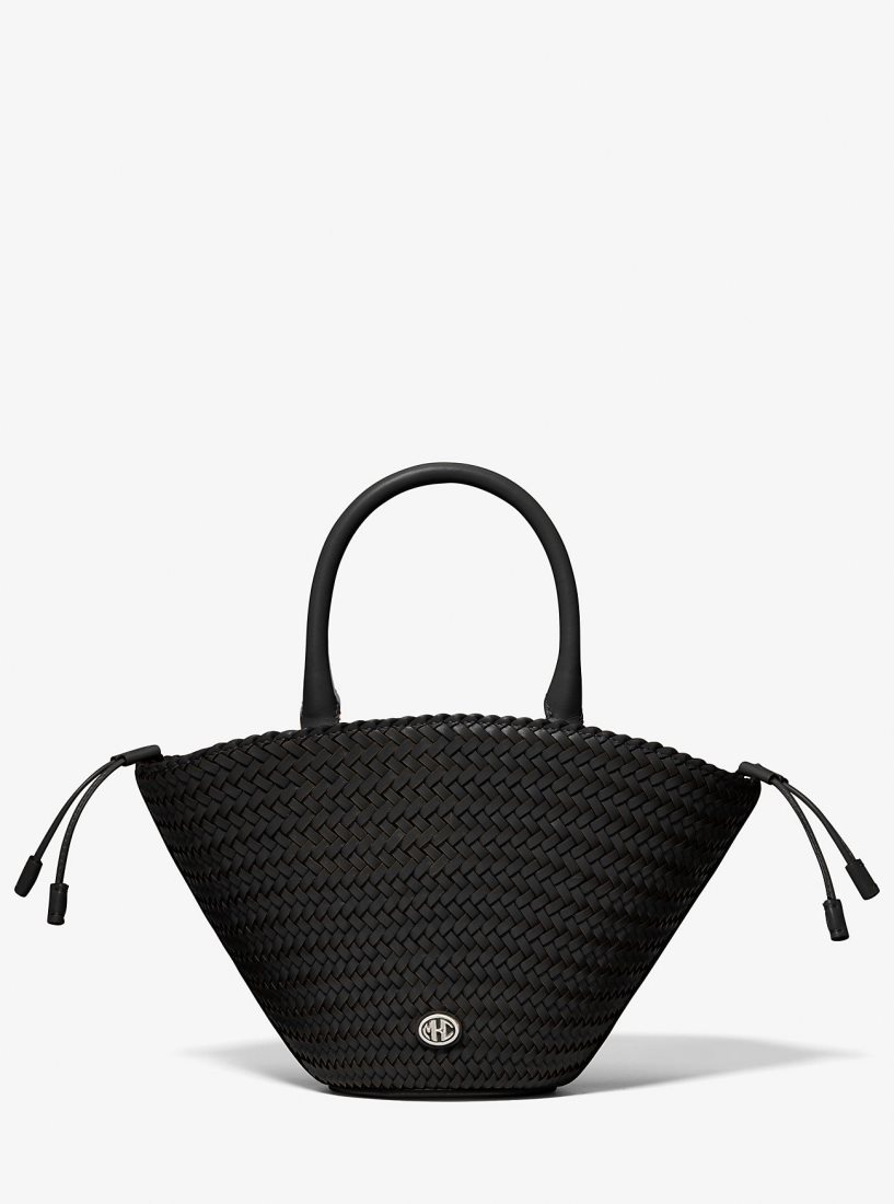 Sac Porté Épaule Michael Kors Audrey Woven Leather Market Bag Femme Noir | 5912GTOLR