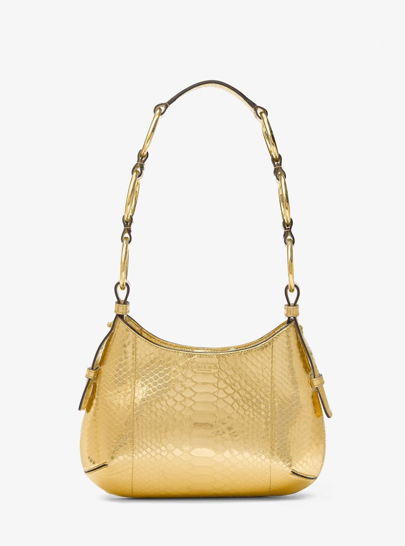Sac Porté Épaule Michael Kors Bardot Mini Metallic Python Embossed Leather Hobo Shoulder Bag Femme Doré | 3849NSQJH