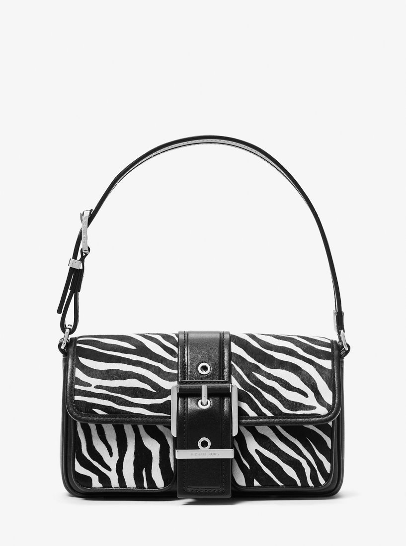 Sac Porté Épaule Michael Kors Colby Medium Zebra Print Calf Hair Shoulder Bag Femme Noir | 0742CFJTG