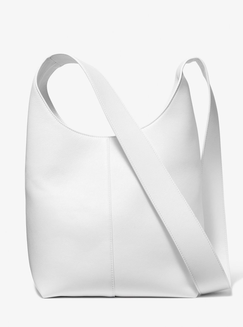 Sac Porté Épaule Michael Kors Dede Medium Leather Hobo Bag Femme Blanche | 0891GSKRB