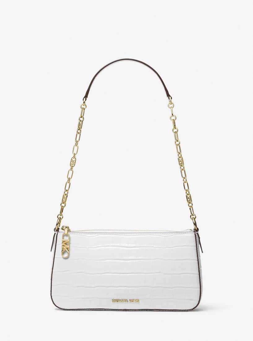Sac Porté Épaule Michael Kors Empire Medium Crocodile Embossed Leather Chain-Link Shoulder Bag Femme Blanche | 0563ZGYFW