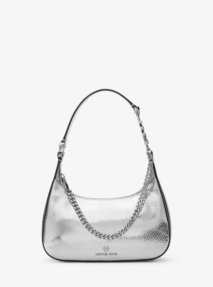 Sac Porté Épaule Michael Kors Piper Small Metallic Snake Embossed Leather Shoulder Bag Femme Argent | 2435XLUDB