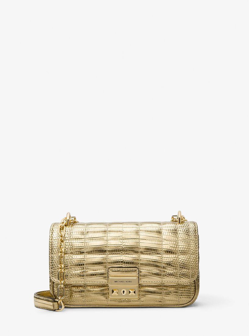 Sac Porté Épaule Michael Kors Tribeca Small Quilted Metallic Lizard Embossed Leather Shoulder Bag Femme Doré | 3498RTNOK