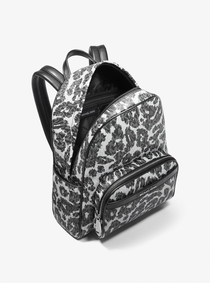 Sacs à Dos Michael Kors Bex Leopard Logo Backpack Femme Noir | 6917YBIFZ