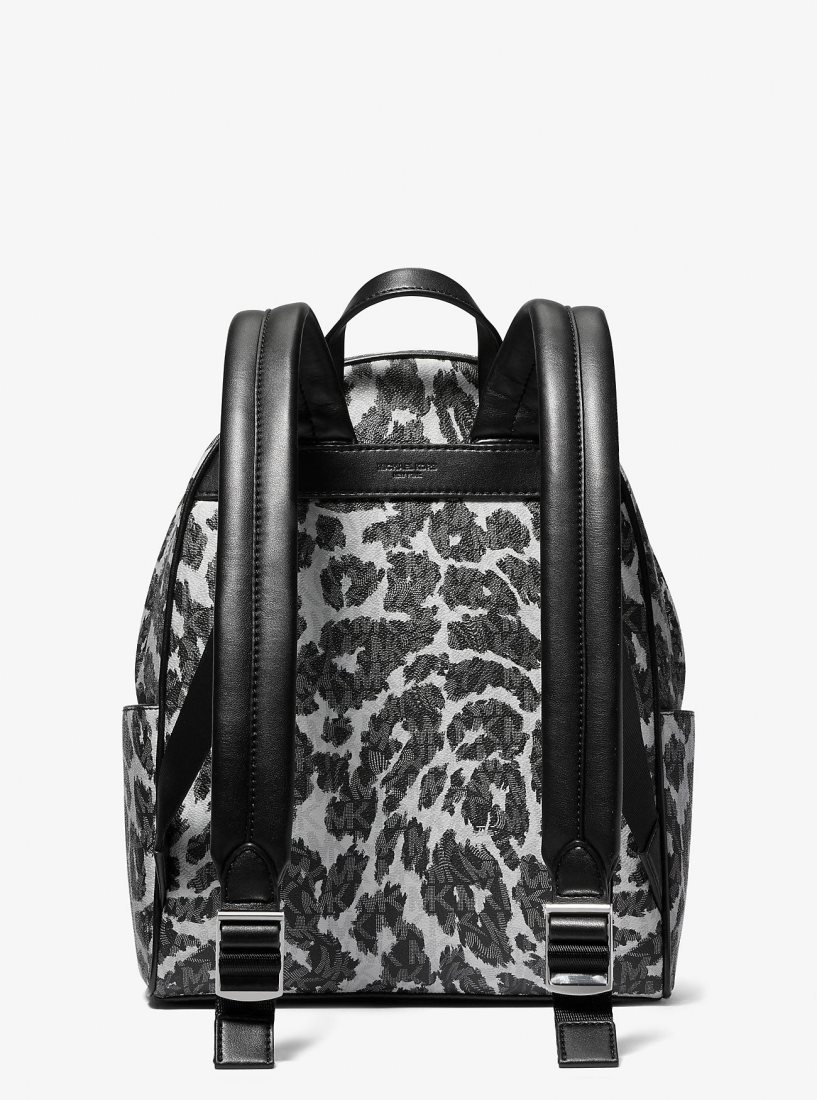 Sacs à Dos Michael Kors Bex Leopard Logo Backpack Femme Noir | 6917YBIFZ