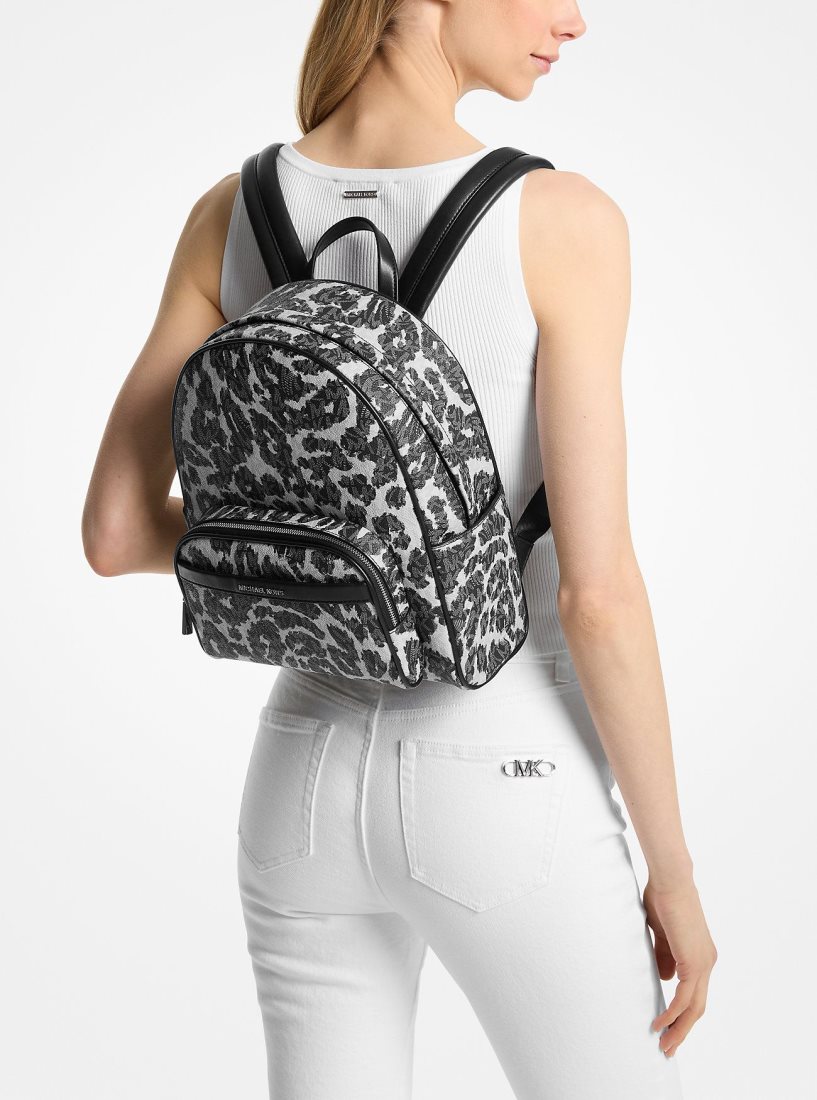 Sacs à Dos Michael Kors Bex Leopard Logo Backpack Femme Noir | 6917YBIFZ