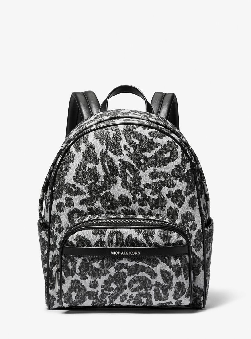 Sacs à Dos Michael Kors Bex Leopard Logo Backpack Femme Noir | 6917YBIFZ