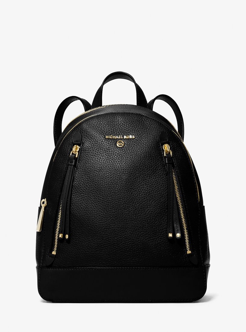Sacs à Dos Michael Kors Brooklyn Medium Pebbled Leather Backpack Femme Noir | 9260IANCB