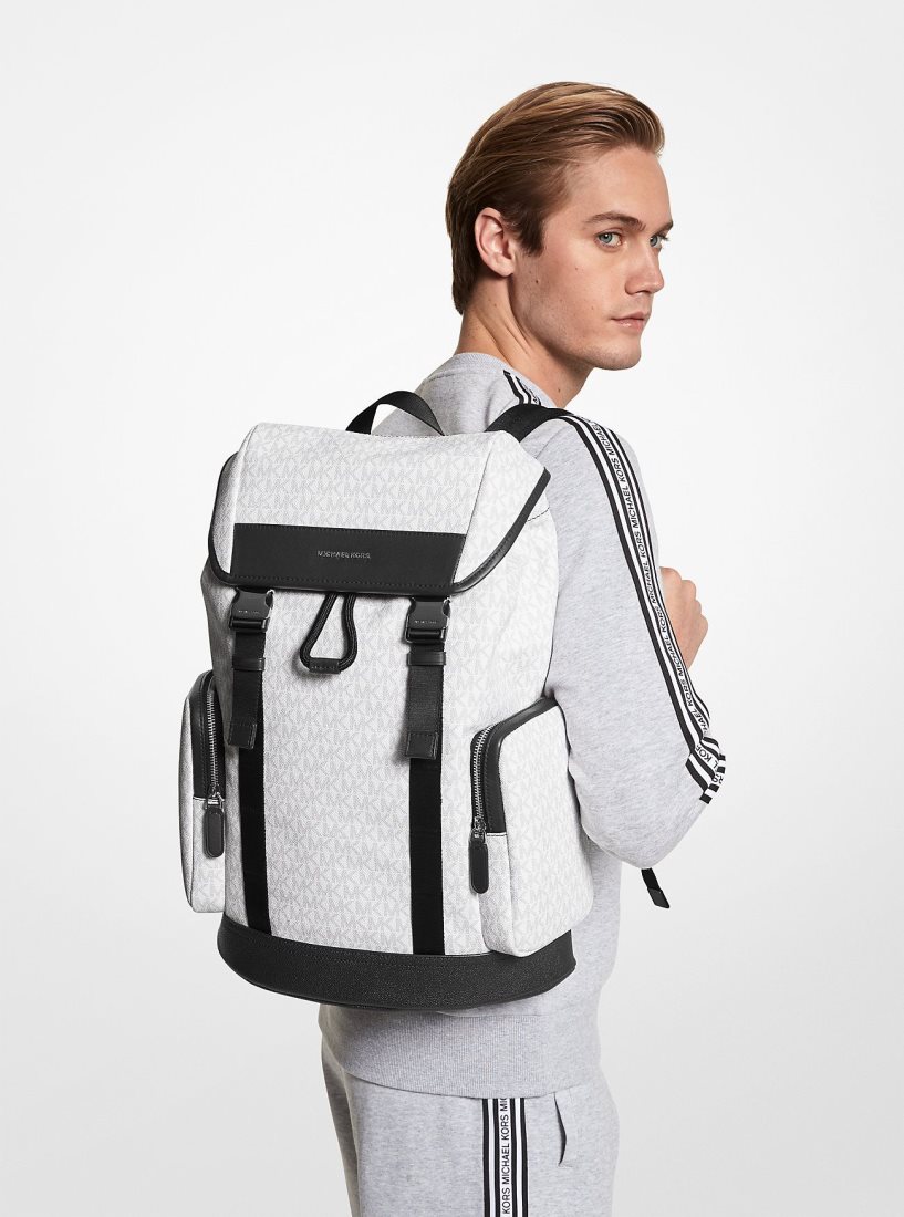 Sacs à Dos Michael Kors Hudson Logo Backpack Homme Bright Wht | 6180EHLAP