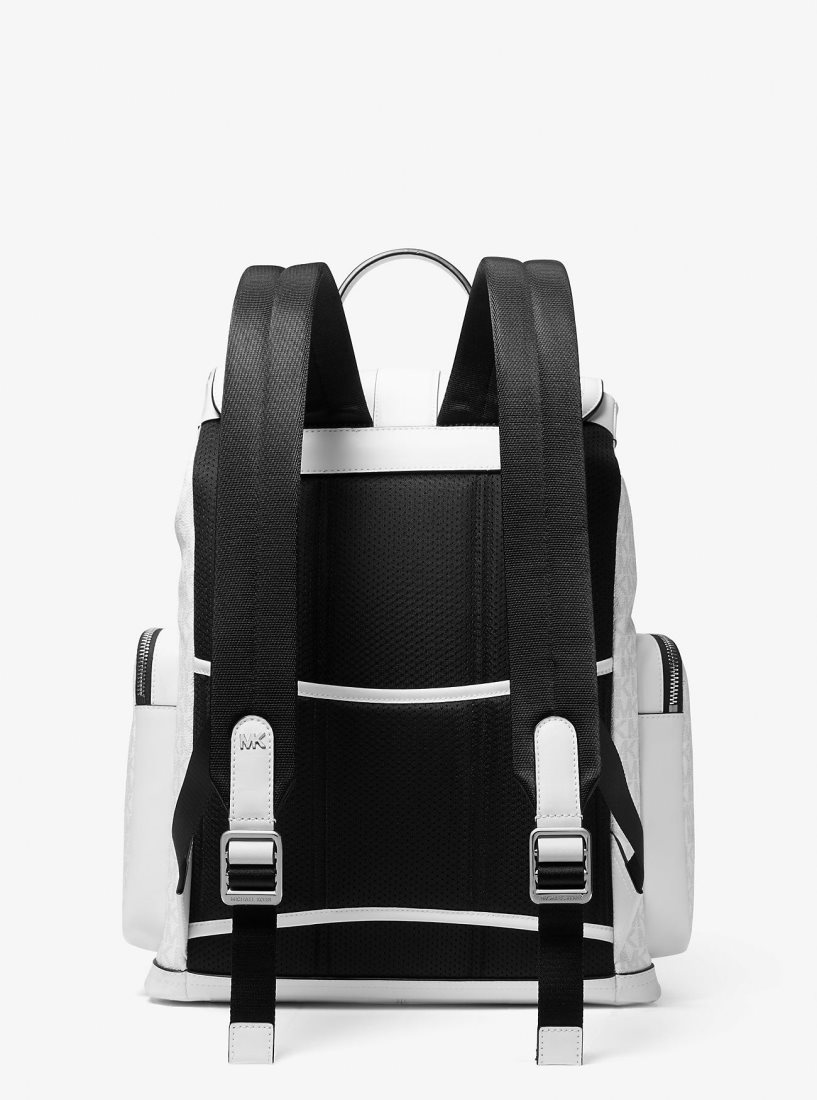 Sacs à Dos Michael Kors Hudson Signature Logo and Leather Cargo Backpack Homme Bright Wht | 8615WMDTR