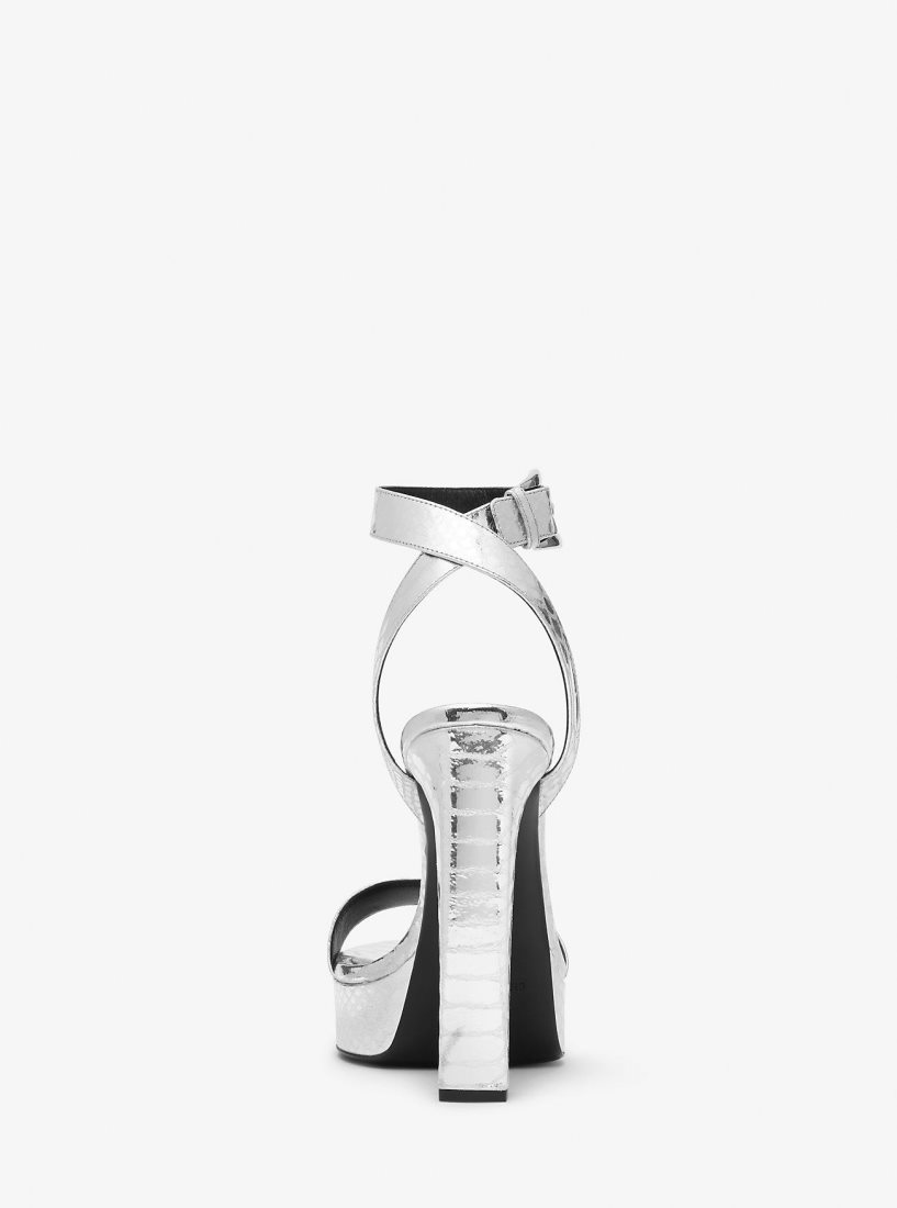 Sandale Michael Kors Anabelle Metallic Python Embossed Leather Platform Sandal Femme Argent | 0173ZRUSL