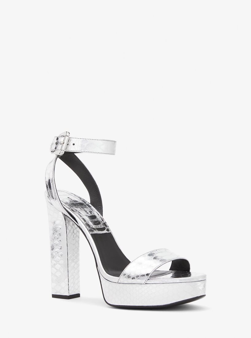 Sandale Michael Kors Anabelle Metallic Python Embossed Leather Platform Sandal Femme Argent | 0173ZRUSL