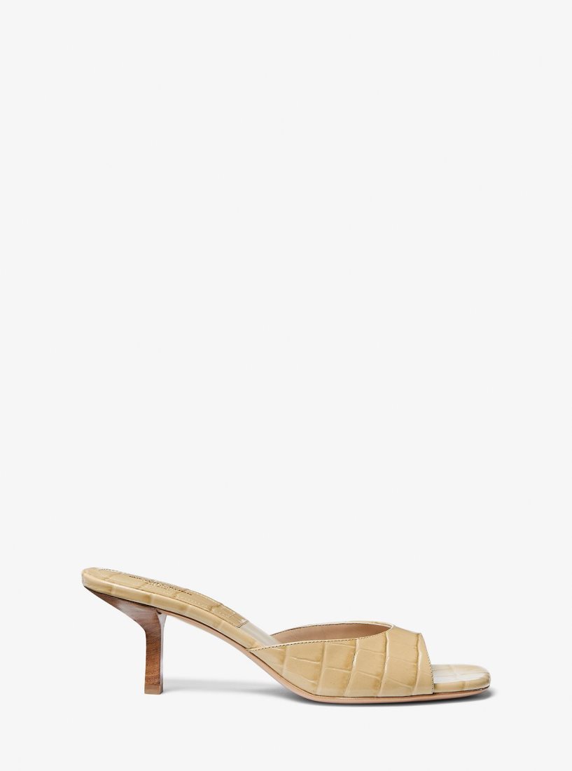 Sandale Michael Kors Anita Crocodile Embossed Leather Sandal Femme Dune | 2673EGFVD
