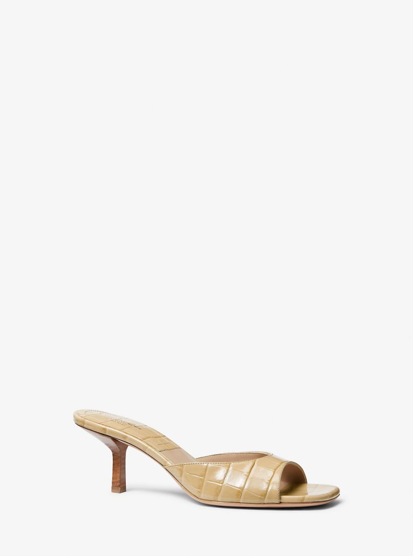 Sandale Michael Kors Anita Crocodile Embossed Leather Sandal Femme Dune | 2673EGFVD