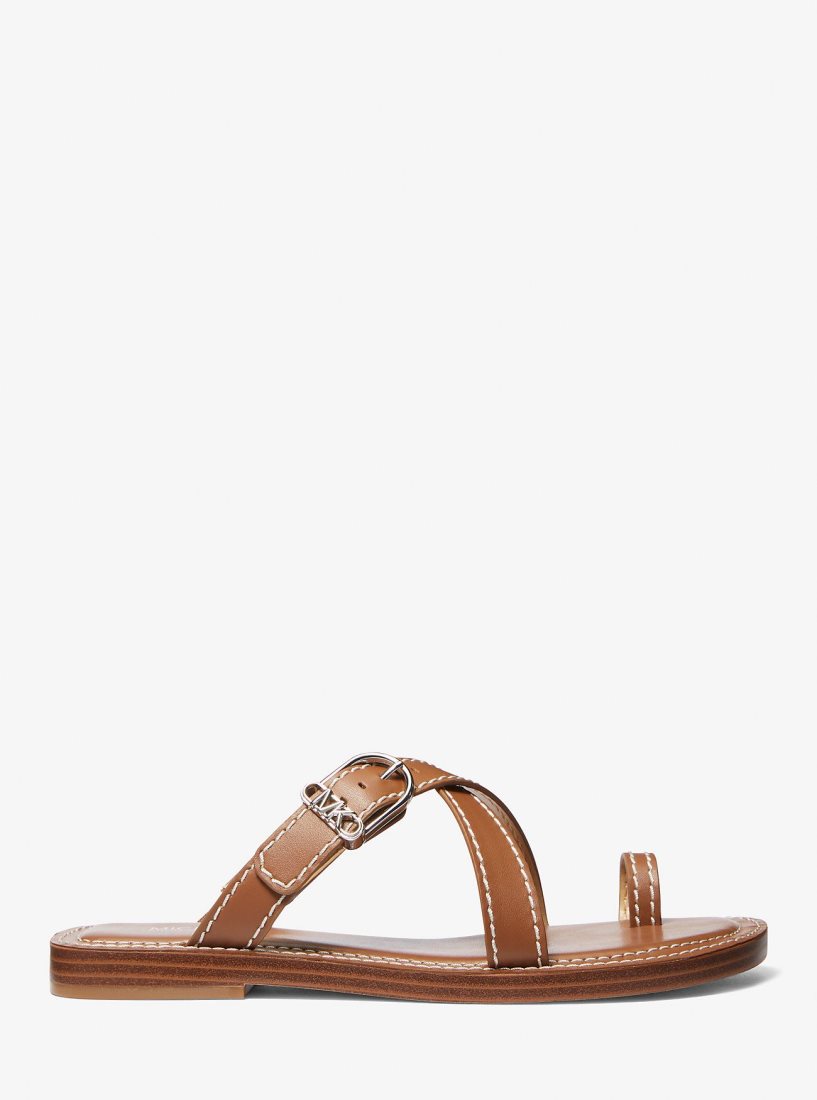 Sandale Michael Kors Ashton Leather Flat Sandal Femme Luggage | 6972EUPKX