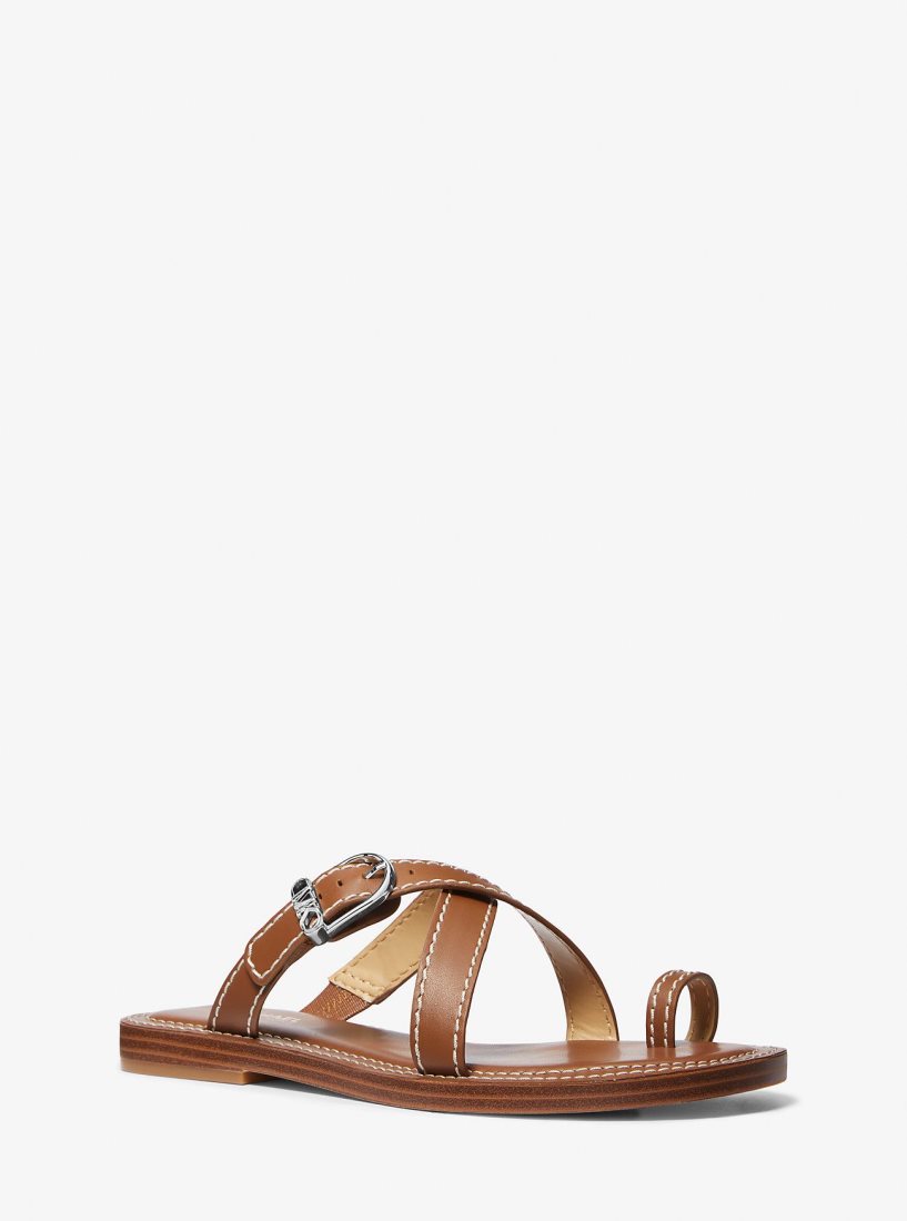 Sandale Michael Kors Ashton Leather Flat Sandal Femme Luggage | 6972EUPKX