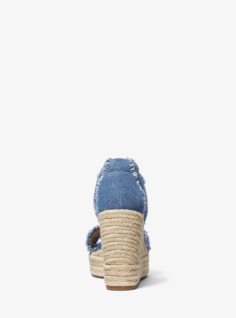 Sandale Michael Kors Berkley Frayed Denim Wedge Sandal Femme Bleu | 8790ZVUBX