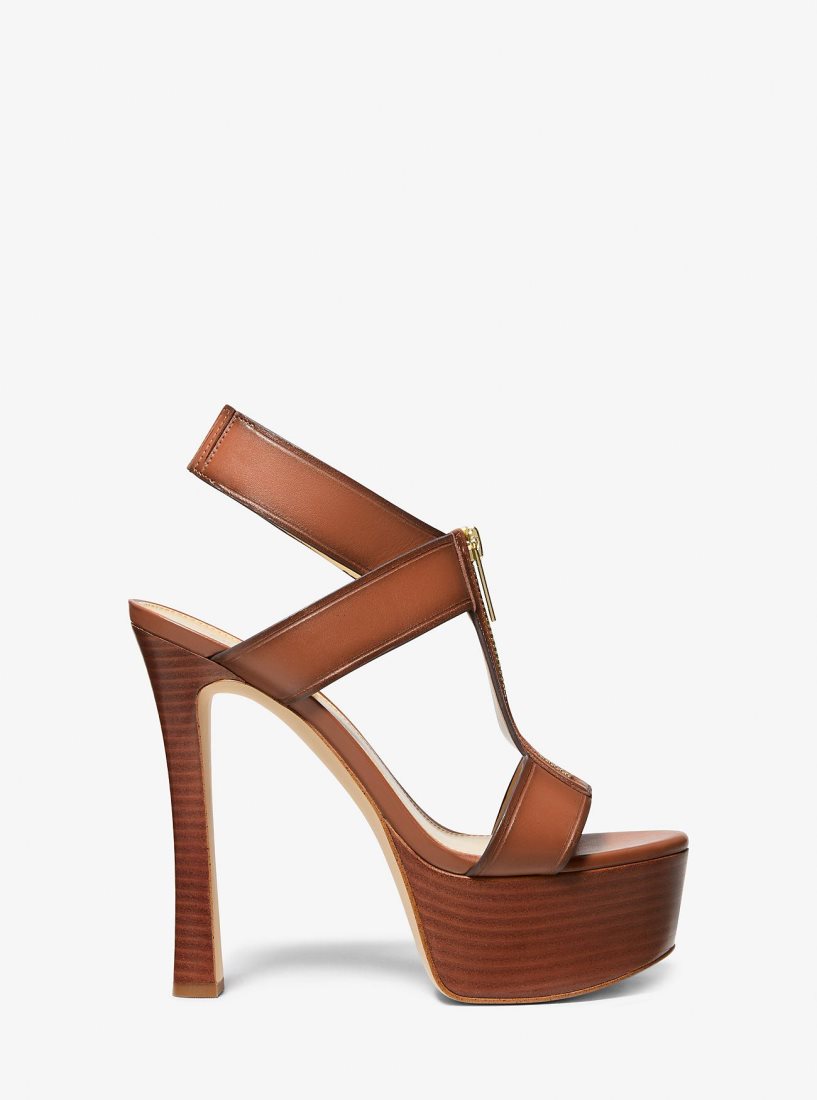 Sandale Michael Kors Berkley Leather Platform Sandal Femme Luggage | 0196NOSHF