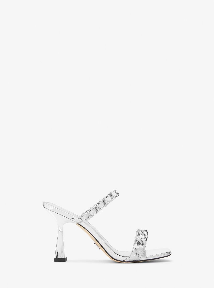 Sandale Michael Kors Clara Embellished Metallic Snake Embossed Leather Sandal Femme Argent | 6472VFSBN
