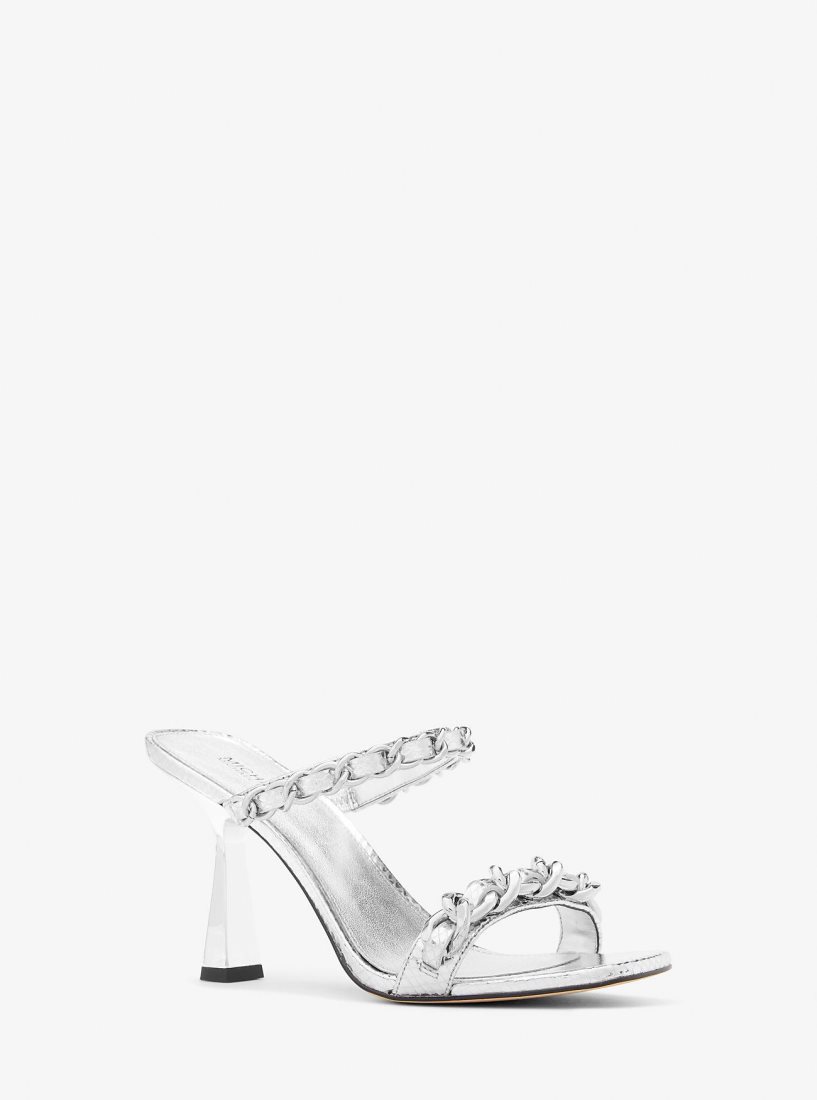 Sandale Michael Kors Clara Embellished Metallic Snake Embossed Leather Sandal Femme Argent | 6472VFSBN