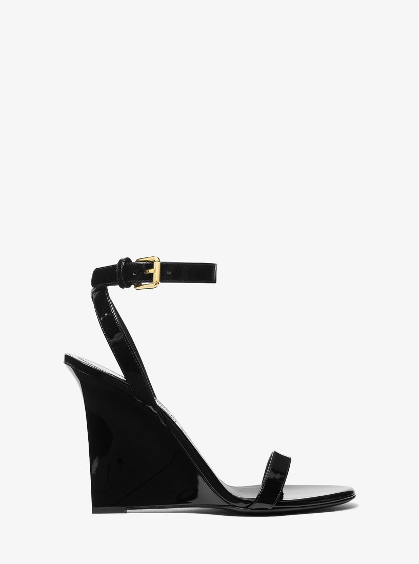 Sandale Michael Kors Claudia Patent Leather Wedge Sandal Femme Noir | 7520QWNVJ