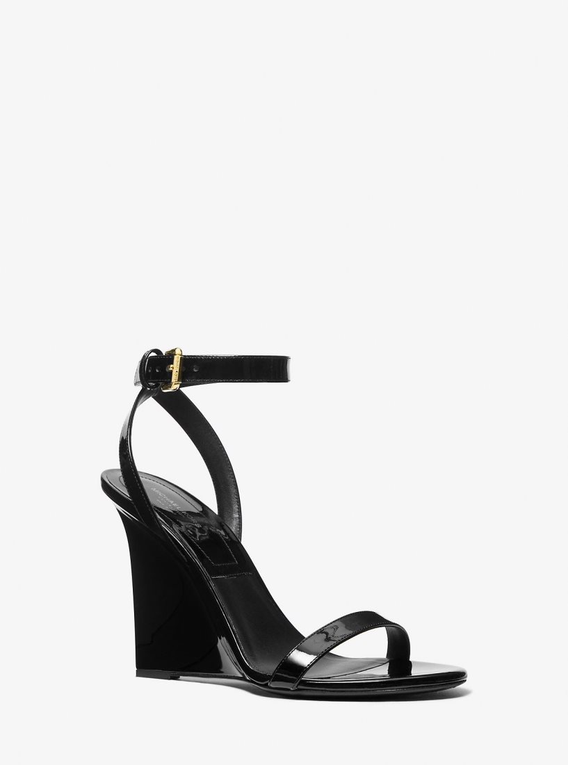 Sandale Michael Kors Claudia Patent Leather Wedge Sandal Femme Noir | 7520QWNVJ